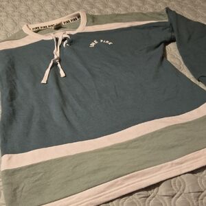 PINK Victoria's Secret Teal and White Lace-Up Swearshirt